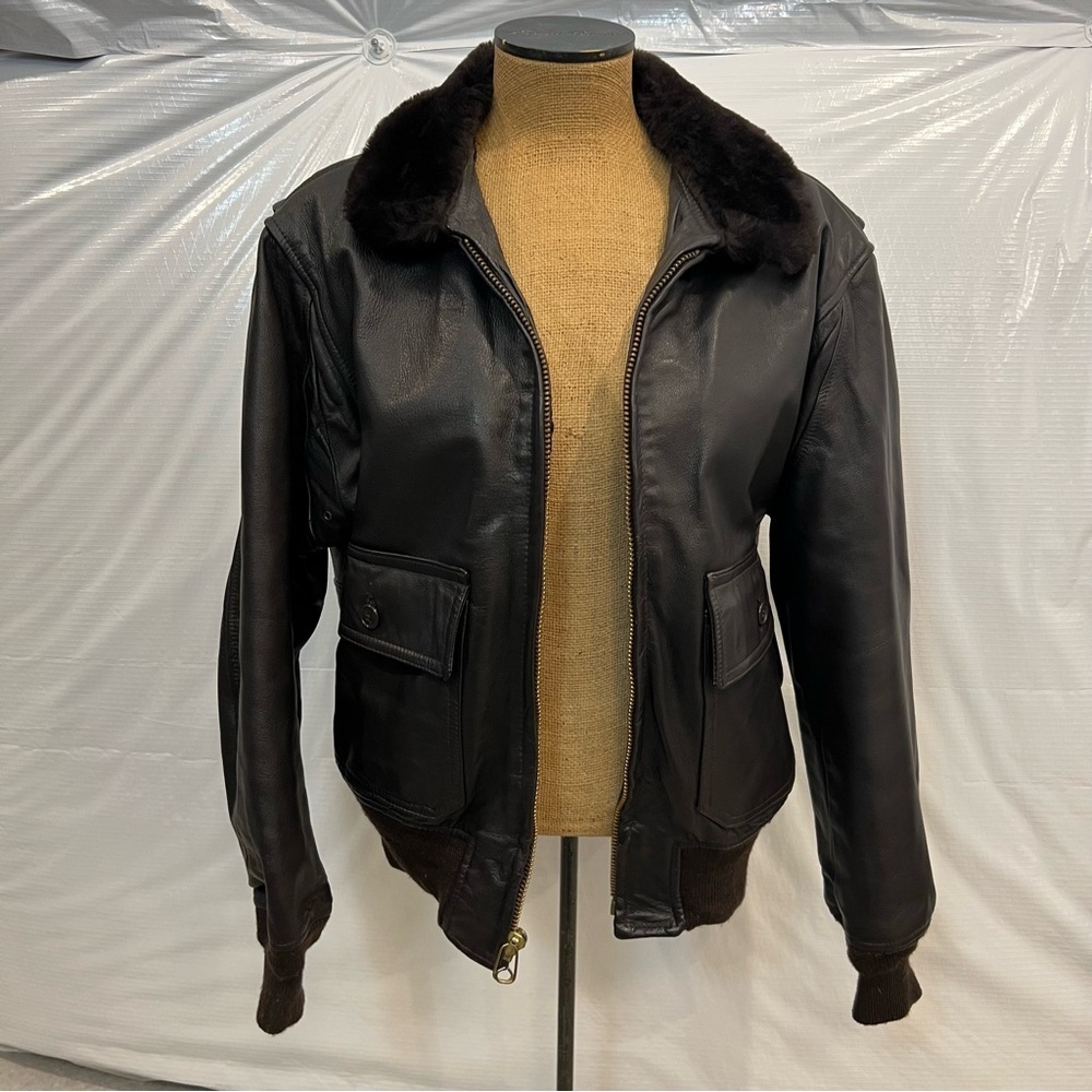 Vintage USN US Navy Leather Jacket Flyers Type G-1 Size 42 Brown Flight Apparel,